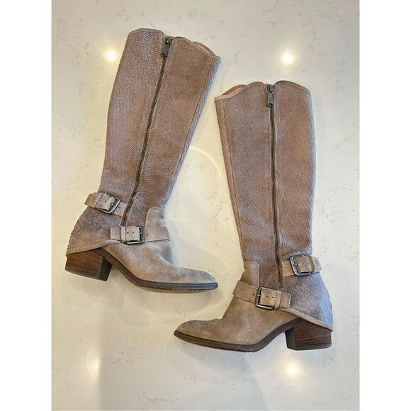 Donald Pliner Dela riding boots gray taupe leather textured size 6 - Picture 2 of 12